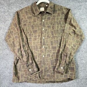 Stuckey's by Eagle Geometric Shirt Men XL Brown Loop Collar Rockford Vintage 90s